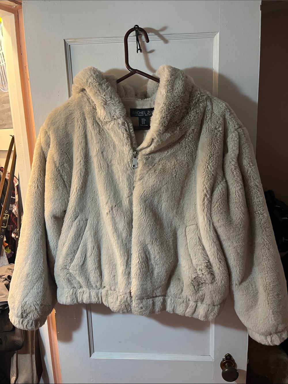 Rachel Zoe Cream Faux-Fur Hooded Puffer Jacket